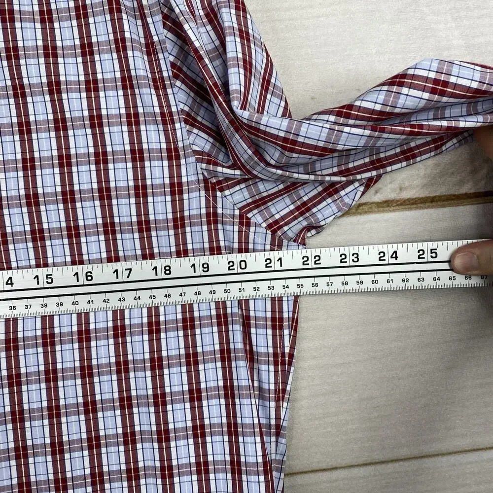 Banana Republic Mens Shirt Sz M Non Iron Slim Fit Red Blue Plaid Button Down